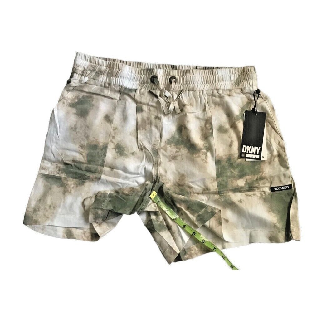 DKNY Jeans Womens Printed Drawstring Shorts M Feather Grey Olive Tie Dye Casual - Picture 9 of 15